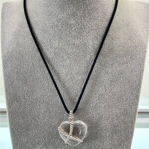 David Yurman Rock Crystal Cable Heart Pendant Necklace 40" Adjustable